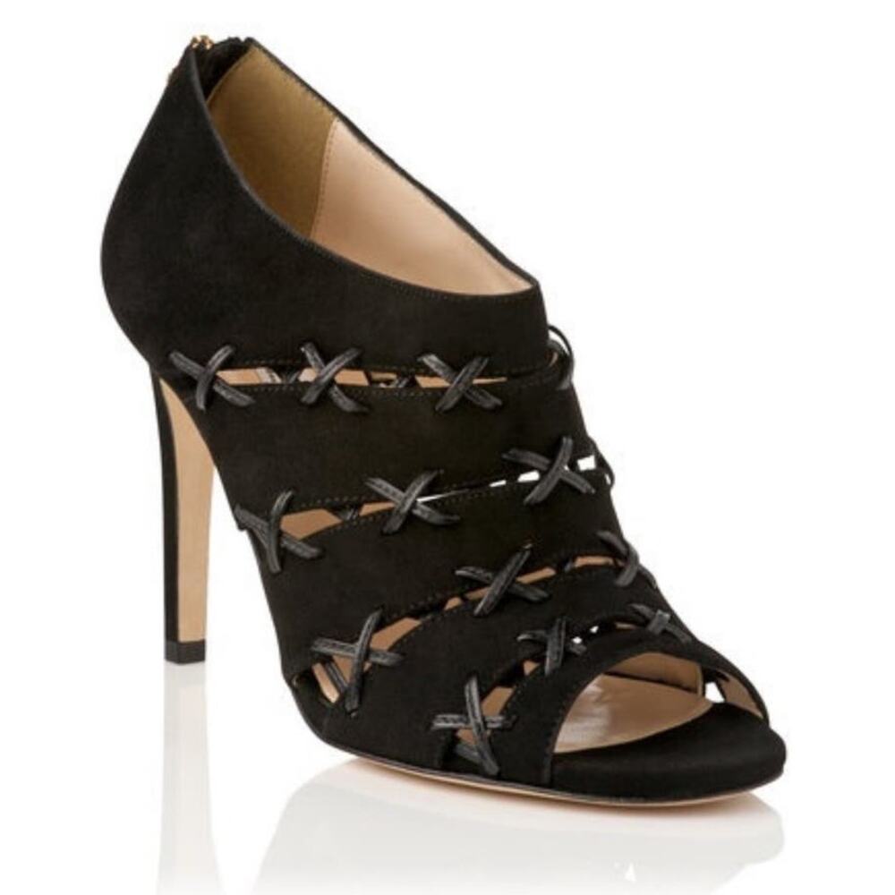 L.K. Bennett Black Suede Peep Open Toe Cage Ankle Booties Pumps Heels EU 40 US 9